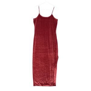 VTG Derek Heart Crushed Red Velvet Midi Slip Dress Side Slit L Coquette Romantic